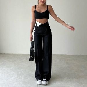🖤ONE SIDE Fold Over High Waist wide leg TROUSERS from PIRAL🖤 NEW TAGs